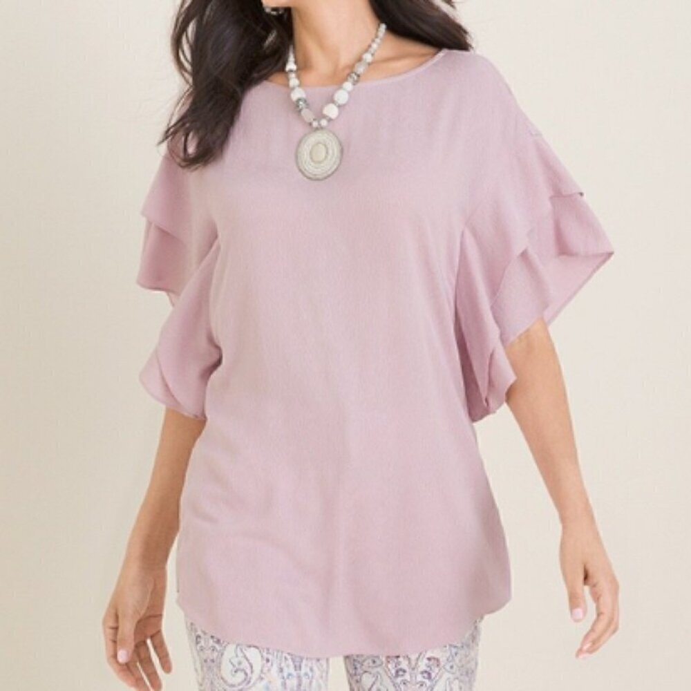 NWT Chico's Pink Flutter-Sleeve Top Size 4/6, Chico's Size 0